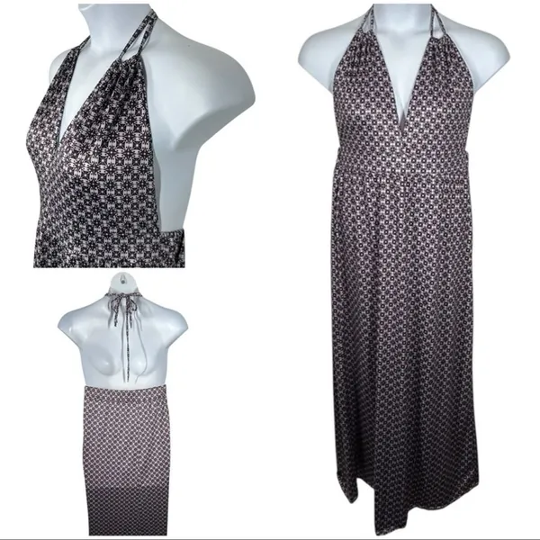 Purple Medallion Halter Maxi Dress Open Back Resort Vacation Boho XL - Image 2
