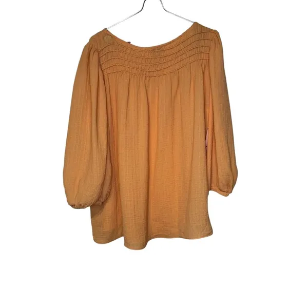 Current Air Women's Top‎ Wide Neck Chest Smocked Boxy Fit Cantaloupe Medium NWT - Image 8
