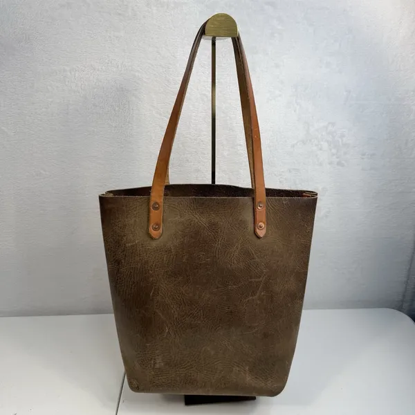 Rogue Industrie Leather Tote Bag Full Grain Heavy Purse Brown Open Top‎ Distress - Image 5