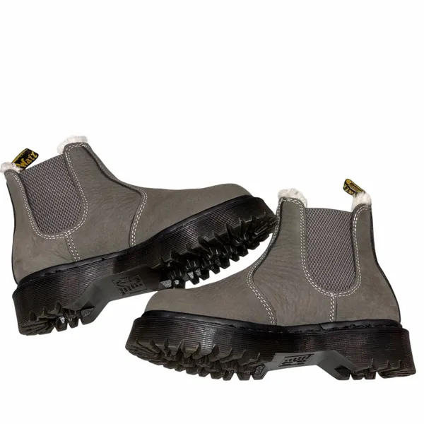 Dr. Martens Gray Tumbled Nubuck Leather Faux Fur Fleece Lined BEX FL Chelsea Boot 36 5 - Image 8