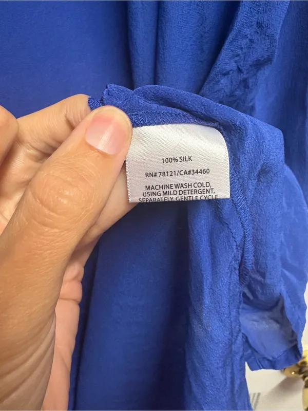 Eileen Fisher Blue 100% Silk Midi Dress Size Large - Image 3