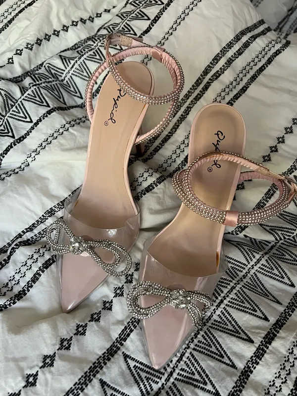 Qupid Blush and Clear Embellished Heels - Image 5