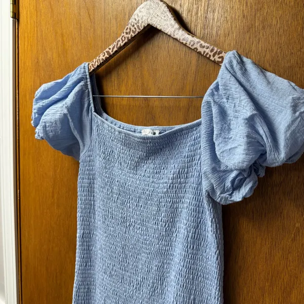 Baltic Born Alana Smocked Puff Sleeve Off the Shoulder Midi Light Blue Large - Image 8