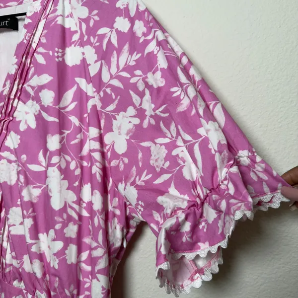 Kourt Women Preppy Mini Dress XL Pink White Floral Spring Easter‎ Lined Cotton - Image 6