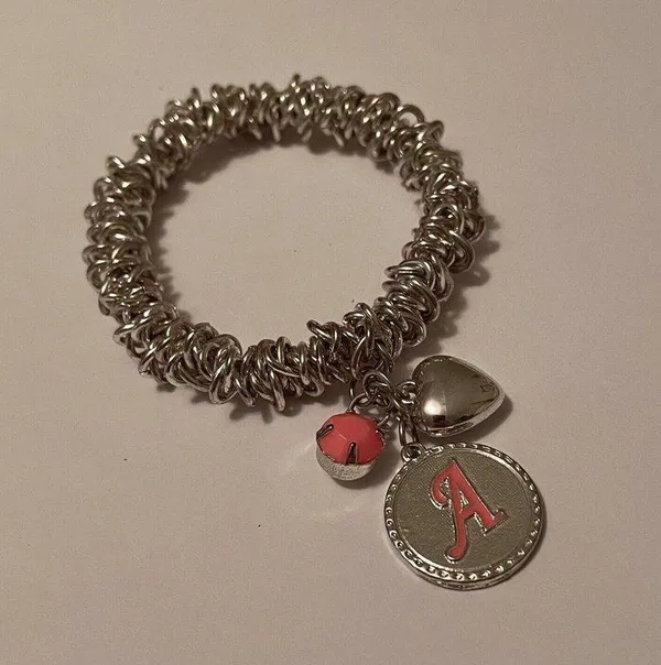 Women’s Stretchy Bracelet Silver Tone / Pink Initial / Letter A - Image 3