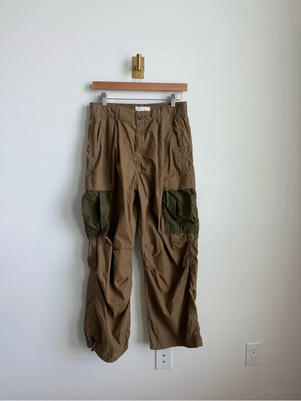 Anthropologie Cargo Parachute Pants Brown Green Baggy Utility Size 28 - Image 3