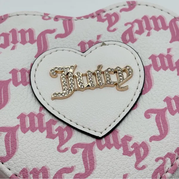 Juicy Couture V-I Heart Juicy Heart Zip Around Wristlet Snow‎ White Chiffon Pink - Image 2