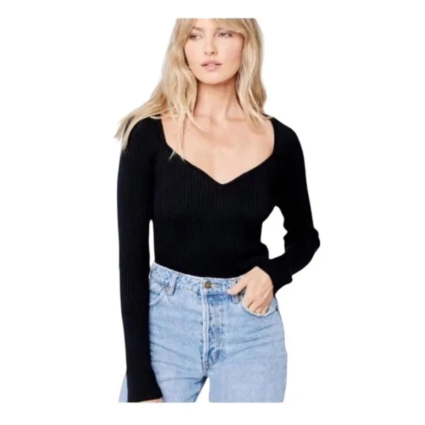 L*Space Camryn Black Ribbed Knit Sweetheart Neck Sweater Women’s Small NWT - Image 15