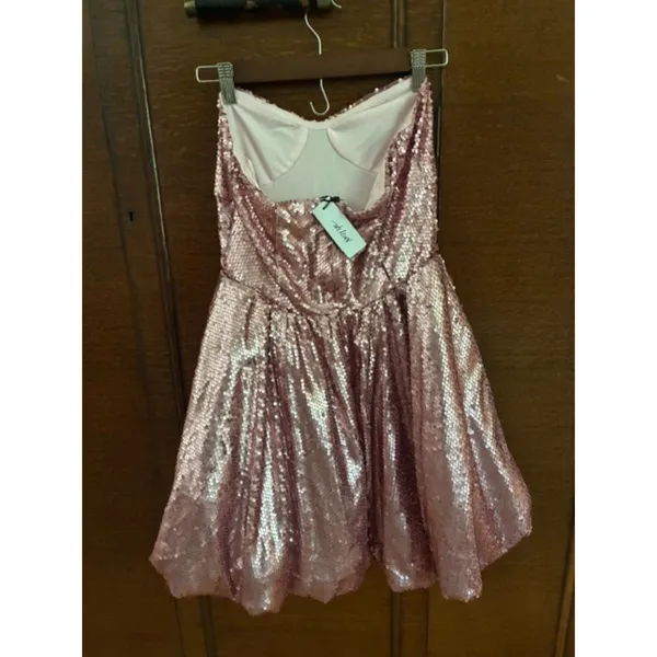 Nasty Gal NWT Pink Champagne Sequin Strapless Mini Dress US 6 Party Cocktail - Image 6
