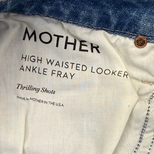 MOTHER High Waisted Looker Ankle Fray Jeans Thrilling Shots Distressed Blue 29 - Image 3
