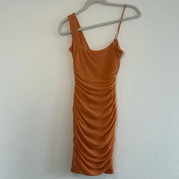 Oh Polly Lasting Lover Asymmetric Cowl Neck Mini Dress Caramel - Image 5