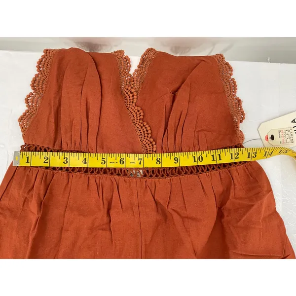 Billabong Lace and Lies Spiced Coral Crochet Trim Wide Leg Jumpsuit‎ Small NEW - Image 10