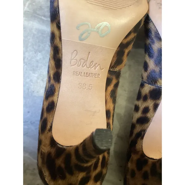Boden Leopard Print Calf Hair Pointed Toe Bow Pumps Brown Heels 38.5 - Image 4
