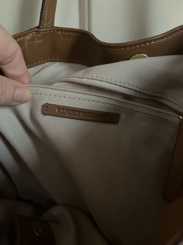 Lucky Brand Cognac Brown Leather & Suede Mixed Media Tote Bag - Image 4