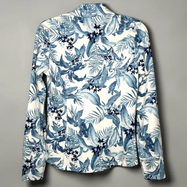 TOMMY BAHAMA Golf & Tennis Blue/White Tabu Jungle Print Zip Front Jacket Medium - Image 3