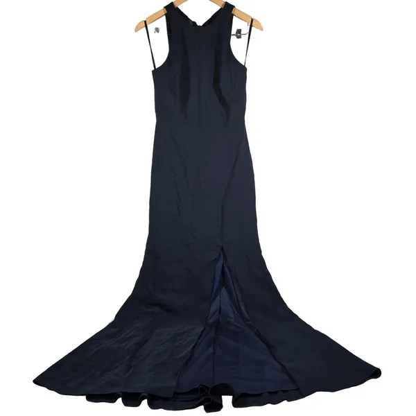 Dessy Collection Midnight Blue Bow Back Mermaid Evening Gown Dress 4 Style 3084S - Image 3