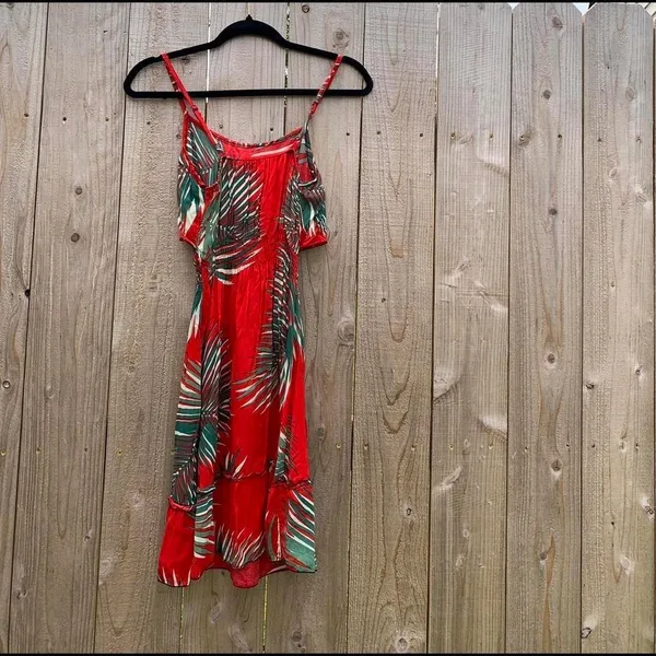 Red &‎ green palm leaf tropical dress size small Hawaiian spring summer beach - Image 5
