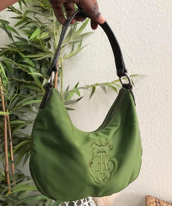Tommy Hilfiger Unique Green large monogram print shoulder hand bag purse- preppy, schoolgirl, collegiate, academia Approx 9.5” wide x 5.5” tall Great preloved condition - Image 2