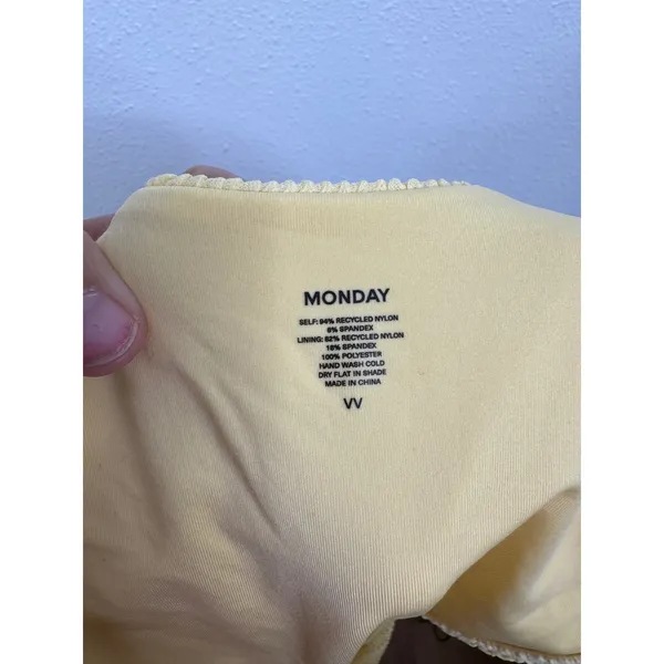 Monday Swimwear Yellow‎ Crinkle Textured High Cut Bikini Bottom Size VV - Image 3