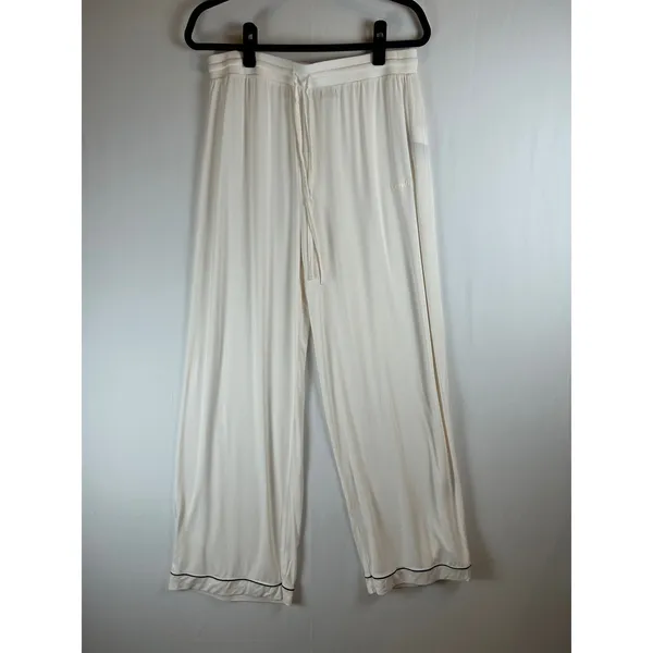 Comfrt Pajama Set Womens XL Cream White Black Piping Long Sleeve Wide Leg‎ Pants - Image 4
