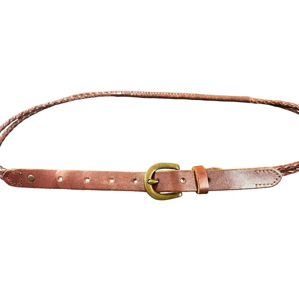 VTG Braided Leather Skinny Belt Brown Two Back Loops Boho Western Women’s S - Image 2