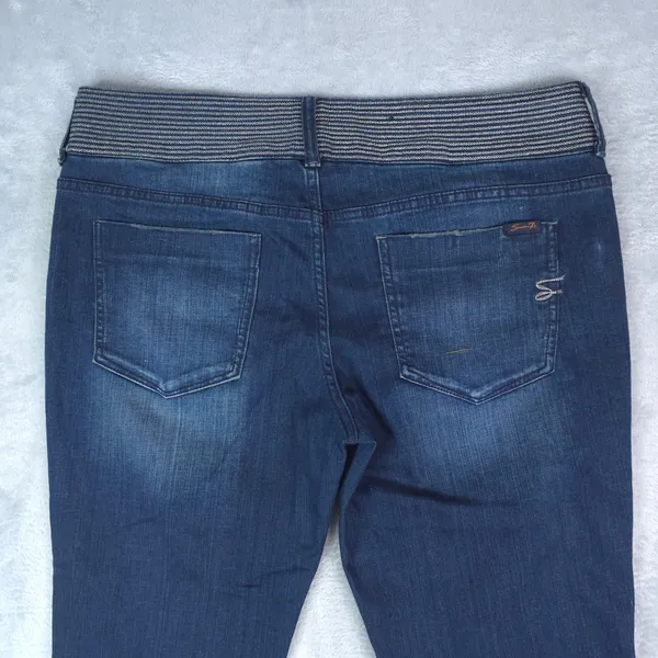 Seven7 Jeans Women 12‎ Blue Dark Wash Embellished Waistband Stretch Bootcut Y2K - Image 4