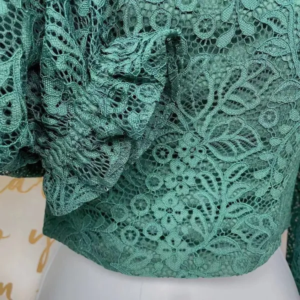 Bellevue Charlotte Green Lace Smock Ruffle Casual Blouse Top Size Small NWT - Image 3
