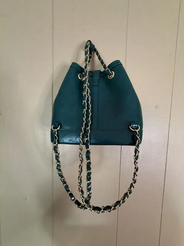 MADE Korea Dark Green Faux Leather Chain Strap Bucket Bag - Image 2