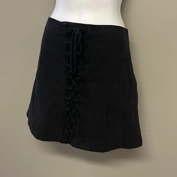 Free People Black Mini Shirt High Low Lace Accent Pockets Cotton Linen- Medium - Image 2