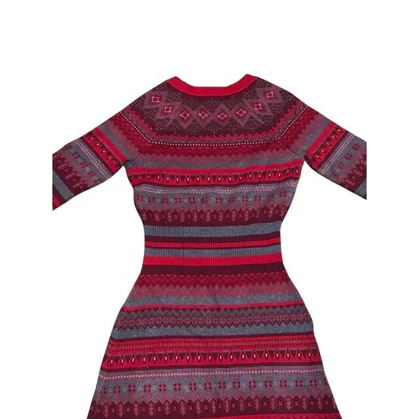 Athleta Womens Red‎ Fair Isle Sweater Dress Long Sleeve Cotton Blend Cabin Small - Image 12