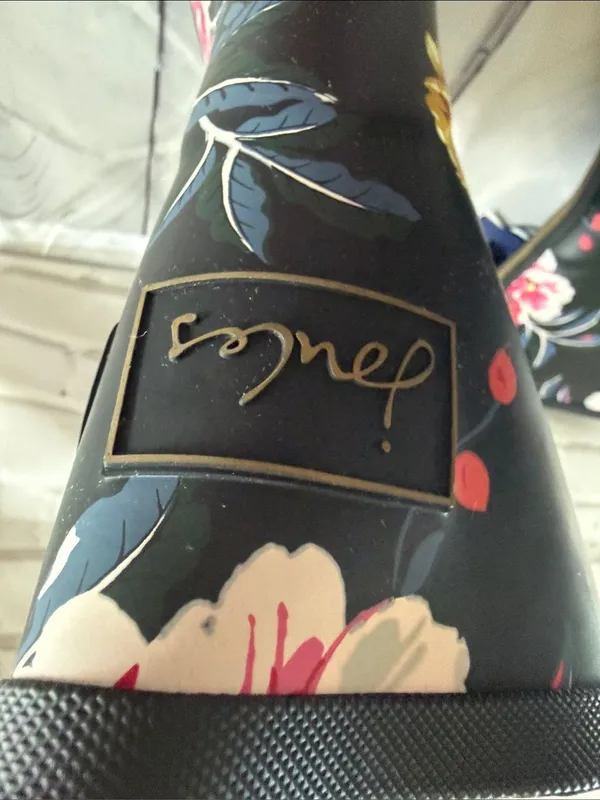 Joules Black Floral Waterproof Women's Rain Boots with Gold Buckle - Image 12