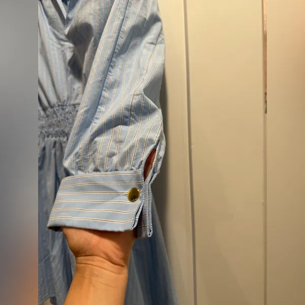 Zara‎ Light Blue Striped Shirt dress size L - Image 6