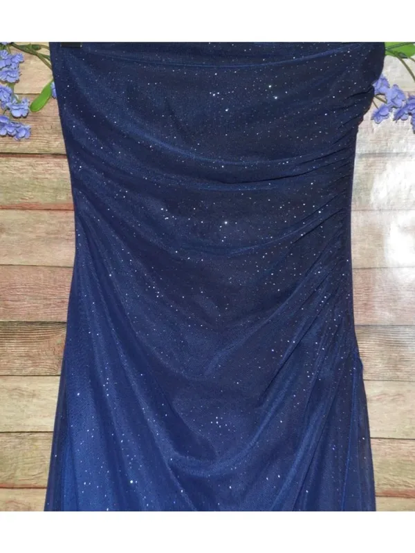 VTG Y2K 90s Midnight Blue Glitter Prom Dress Maxi Gown 5/6 Whimsygoth Fairy Core - Image 4
