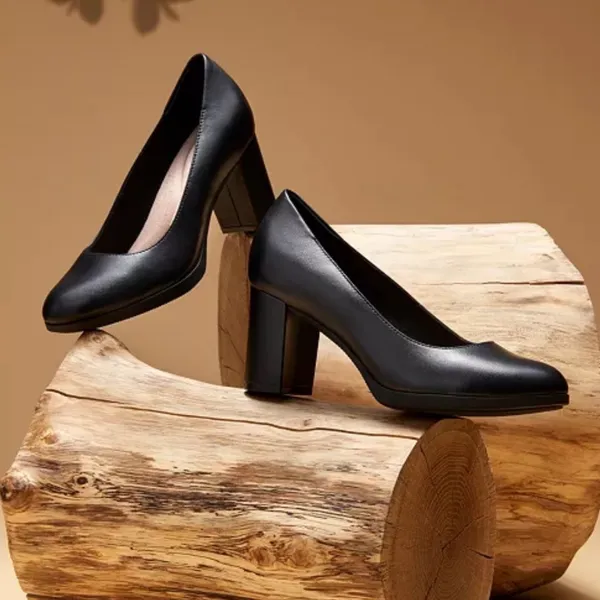 Clarks Bayla Skip Slip-On Platform Dress Pumps Black‎ Leather Block Heel Shoe 9M - Image 4