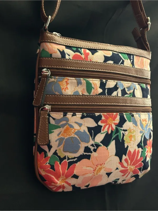 Croft & Barrow Brown Trim Floral Crossbody Shoulder Bag - Image 4