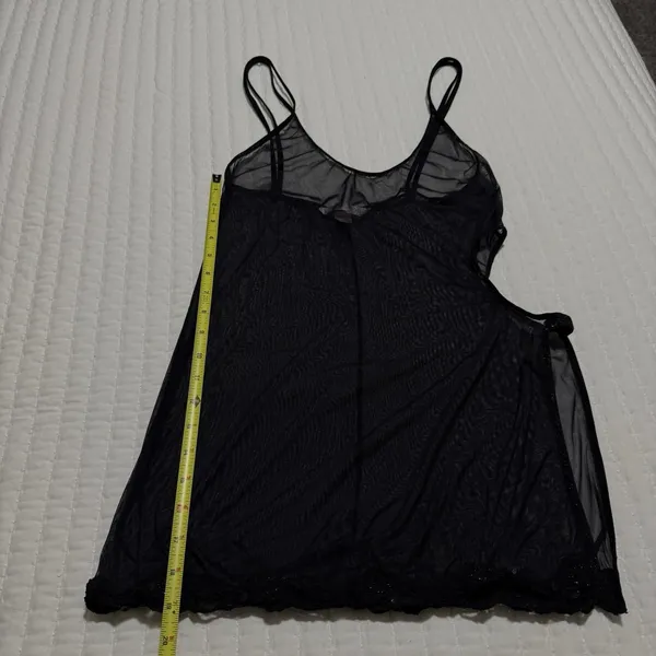 Victoria's Secret Bead Sequin Black Mesh Slip Side Cutout Sheer Lingerie Medium - Image 2