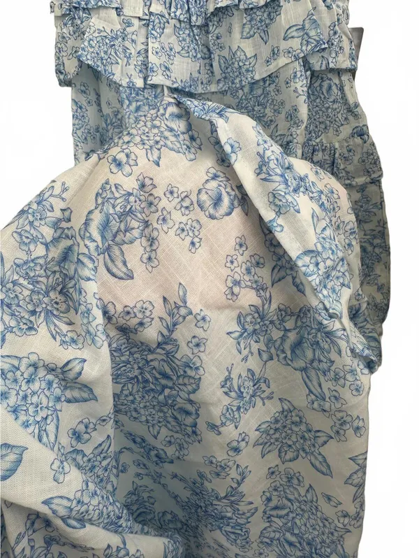 Maisie 100% Cotton Floral Smocked Ruffle Cotton Maxi Dress NWT Blue White XS - Image 6