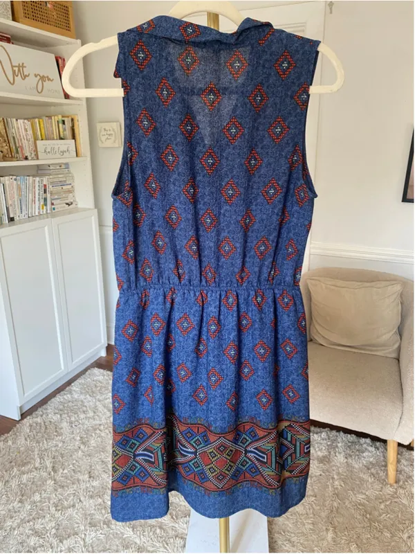Monteau Geometric Border Mini Dress Boho Festival Southwestern Artisan Desert M - Image 3