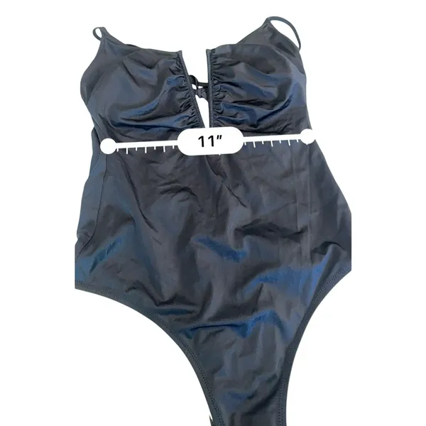 Shade & Shore Women's Medium Navy V-Wire Plunge One Piece Swimsuit NEW - Image 10