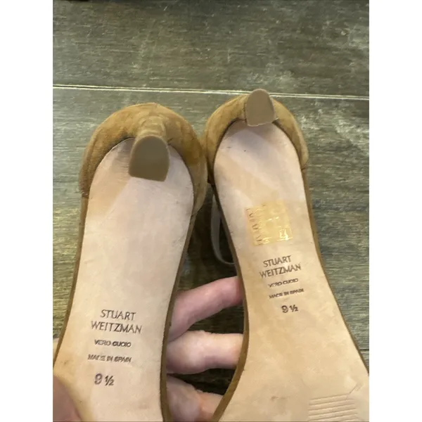 STUART WEITZMAN Taupe Nudistsong Suede 105 Strappy Sandals 9.5 heels brown - Image 9