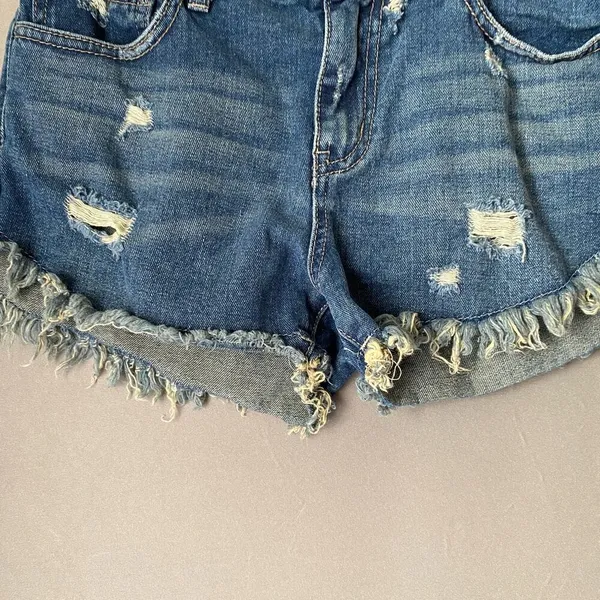 Free People Cowgirl Boho Beachy Distressed Frayed Denim‎ Jean Shorts 26 Blue - Image 6