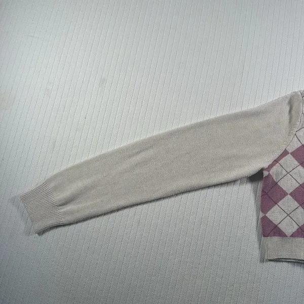 Aeropostale Women’s Large Cropped Cardigan Argyle Pink Beige Button Front Preppy - Image 2