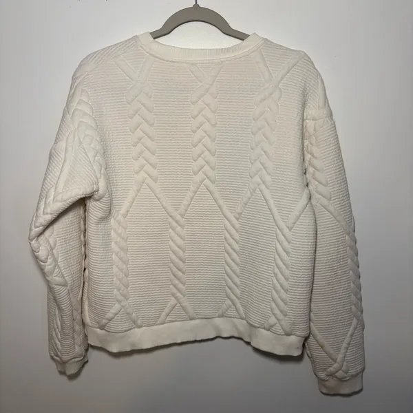 Zara Quilted White Textured Sweatshirt Medium Casual Workwear Puffy - Image 8