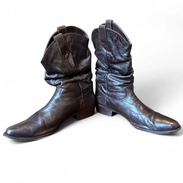 Vintage Brown Leather Slouchy Western Boots Made in Brazil Pointed Toe Boho 8 - Image 6