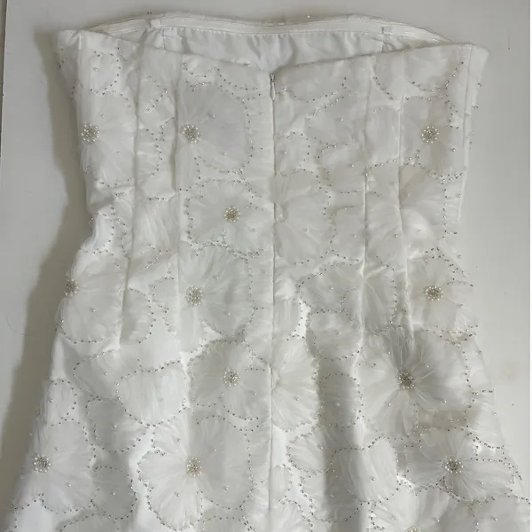 Sam Edelman Short Floral Beaded Dress Lab White Strapless Mini M73535 Womens‎ 4 - Image 7
