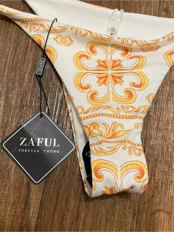 Zaful Juniors M Medium 2 Pc Bikini Swim Suit Baroque White Yellow Orange NWT New - Image 4