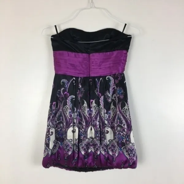 BEBE Silk Paisley Print Bubble Hem Strapless Dress‎ - Image 5