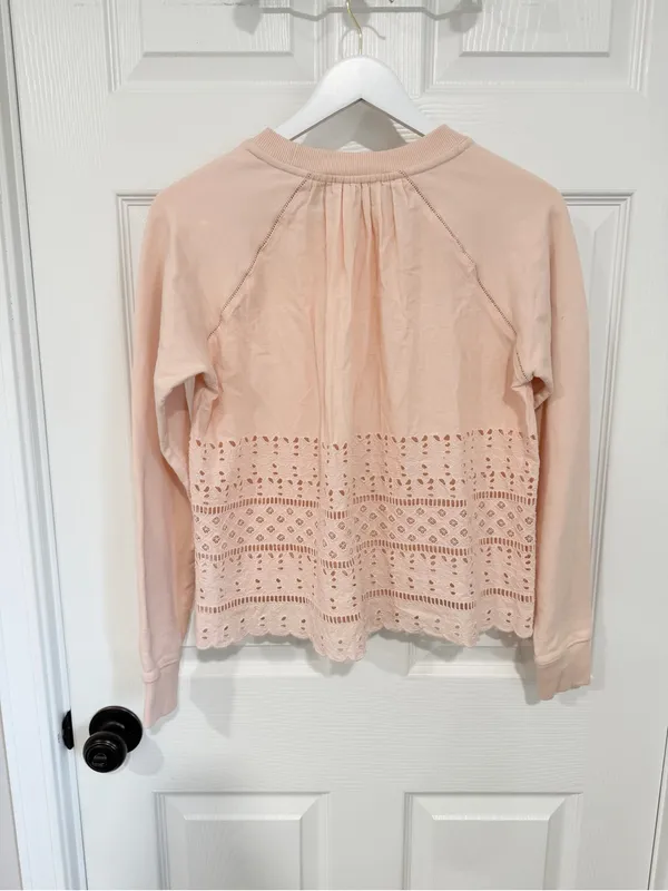 J.Crew Pink Eyelet Lace Back Sweatshirt Top Small Cottagecore Feminine - Image 5