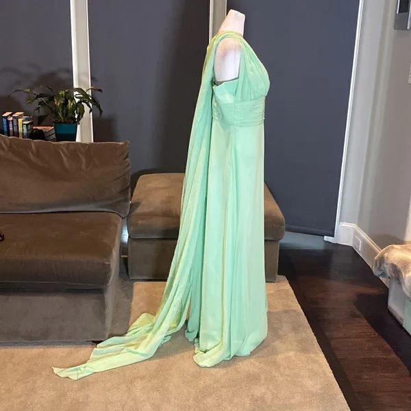 Women’s Full Length Sleeveless Green Chiffon Dress Long Flowing Panels Size 14 - Image 8