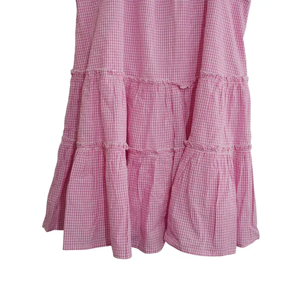 Maisie Pink Gingham‎ Tiered Mini Dress Cotton Babydoll Ruffle Trim NWT Size M - Image 3